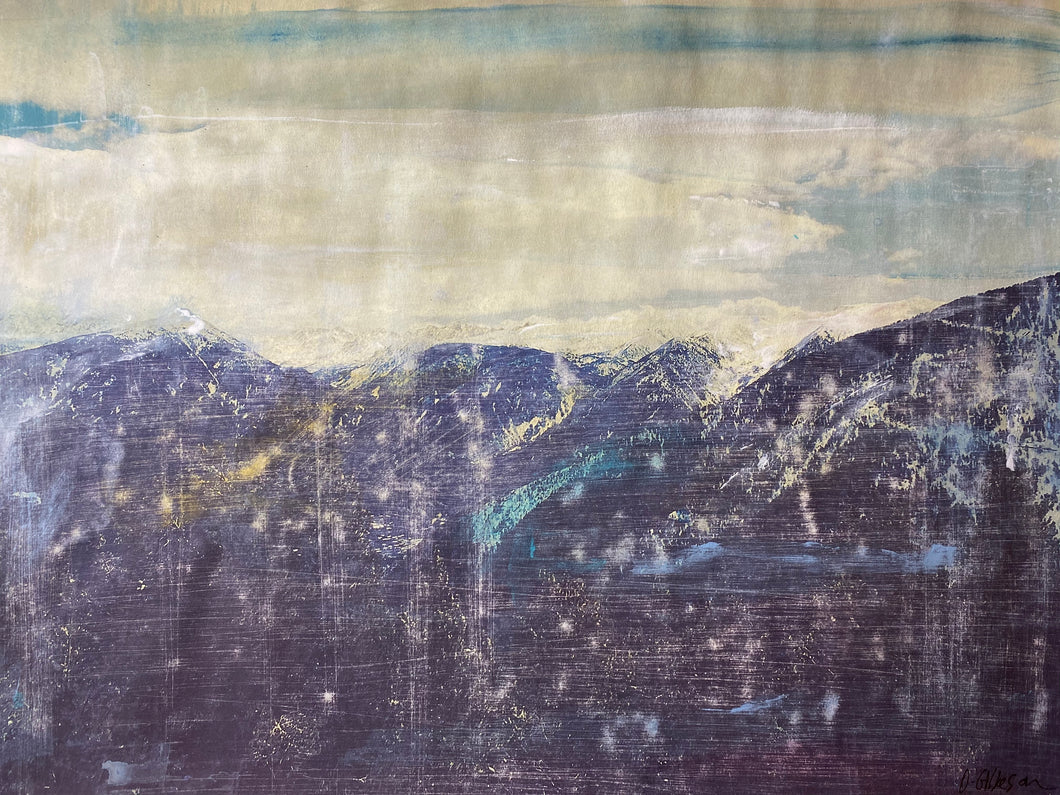 Mixed Media Art Overpainted Photograph of Italian Alps A3 Landscape Wall Art